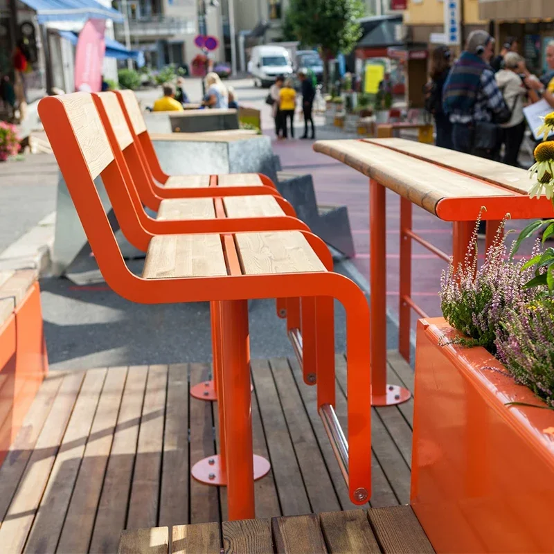 Stylish Outdoor Dining Set Modern Garden Balcony Furniture Set Shopping Center Bench Picnic Table and Chair