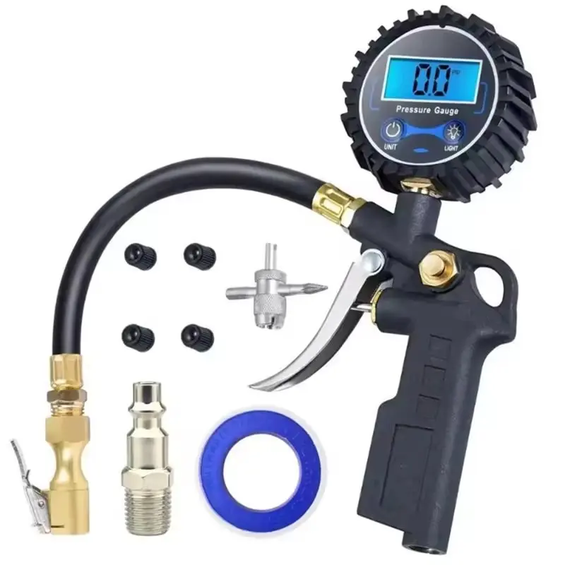 AAAN-Digital Tire Pressure Gauge With LED Display Car Tire Inflator European Style Connector For All Vehicles