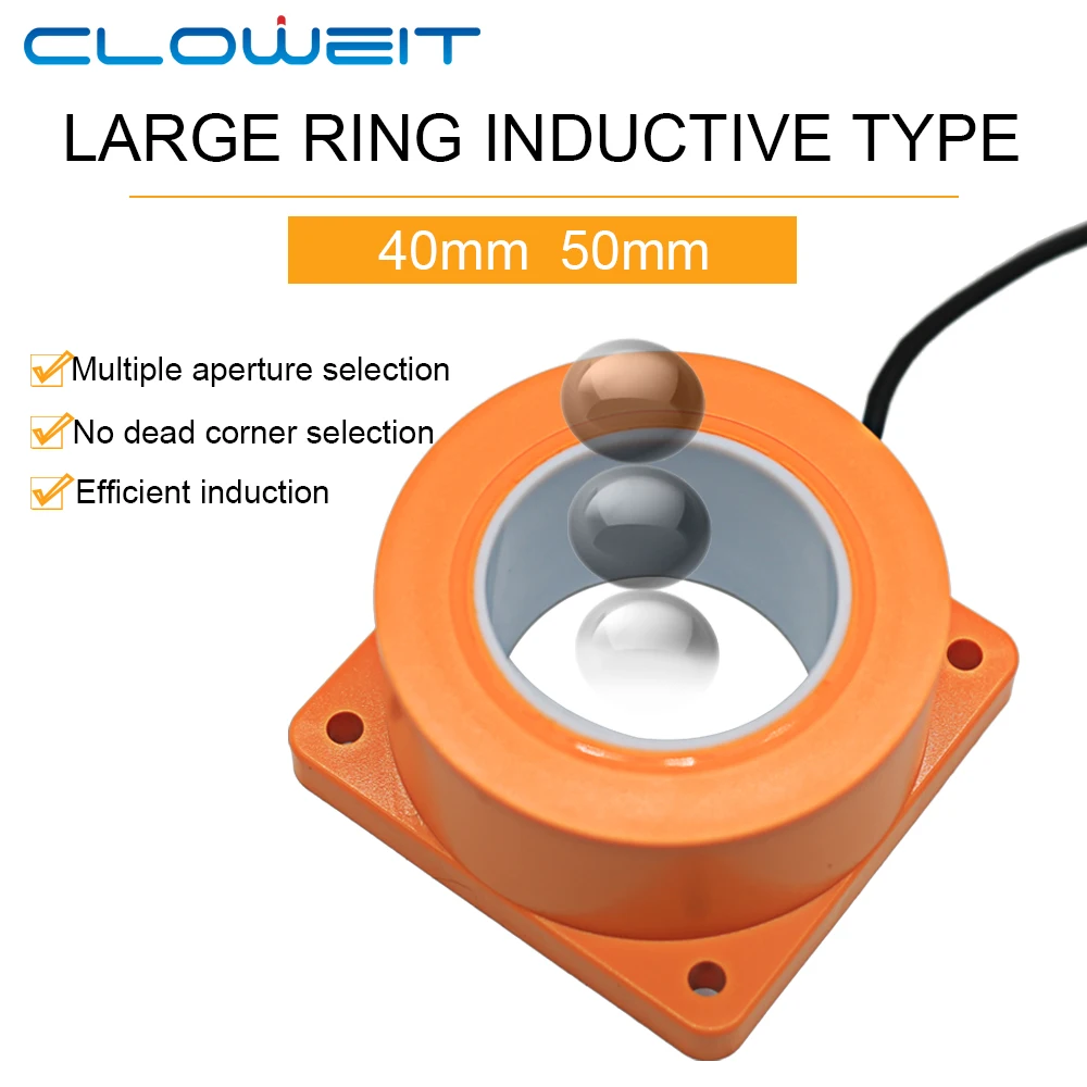 Cloweit Large Ring Inductive Proximity Switch Metal Detection Solder Wire Spring Screw Machine Feed Detection Count Sensor NPN