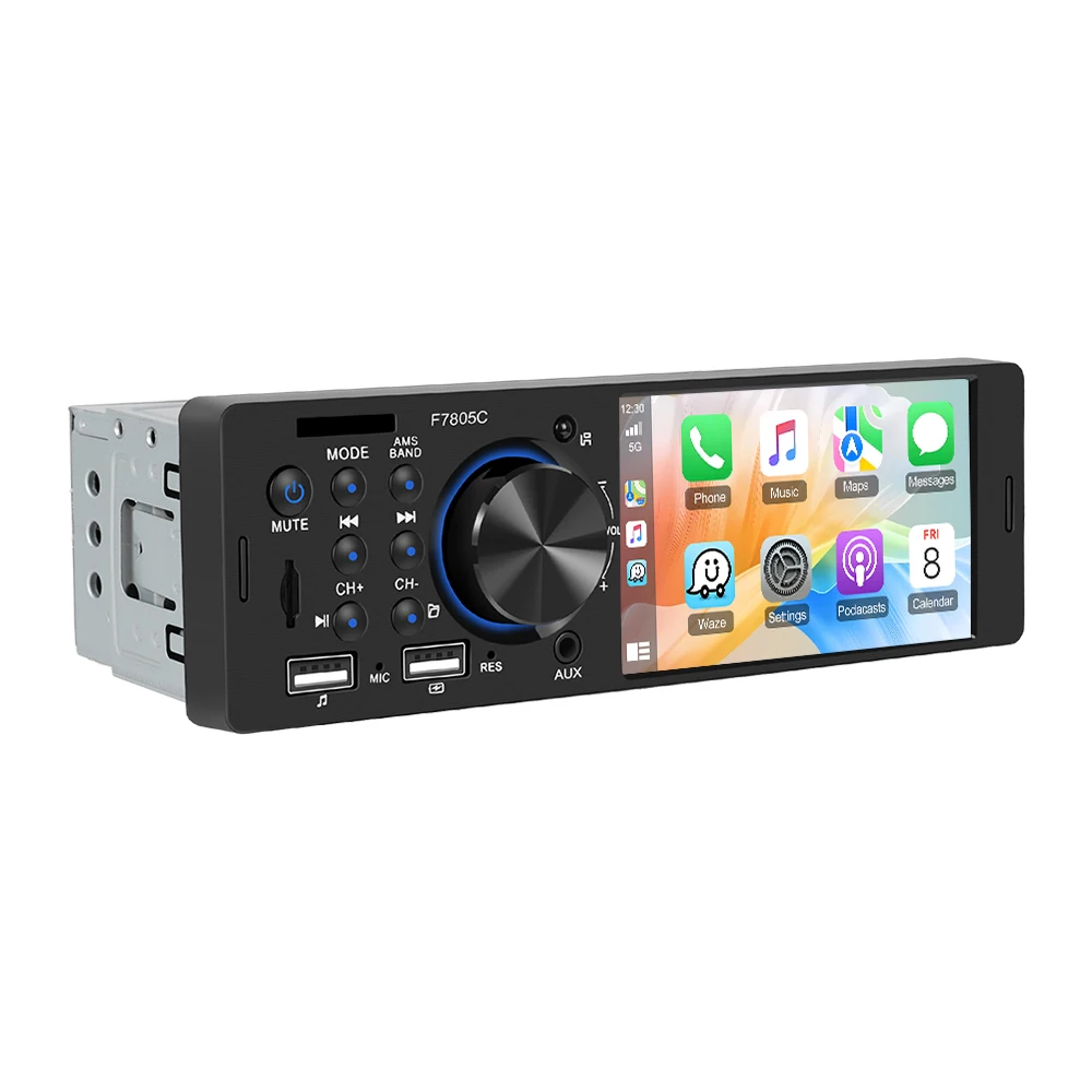 Podofo Carplay Autoradio Stereo EQ FM Bluetooth USB MP5 Multimedia-Player Android Auto Autoradio MirrorLink 4'' IPS-Bildschirm Auto-Audio