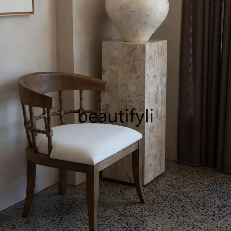 

Vintage Backrest American Country Style Small Apartment Walnut Color Home Leisure Armchair Office Living Room Dining Chair