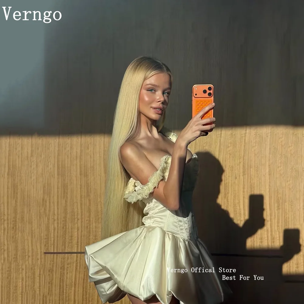

Verngo Sexy Mini Satin Evening Dress Off The Shoulder A Line Ball Gown Cocktail Dress Elegant Short Birthday Dress Customized
