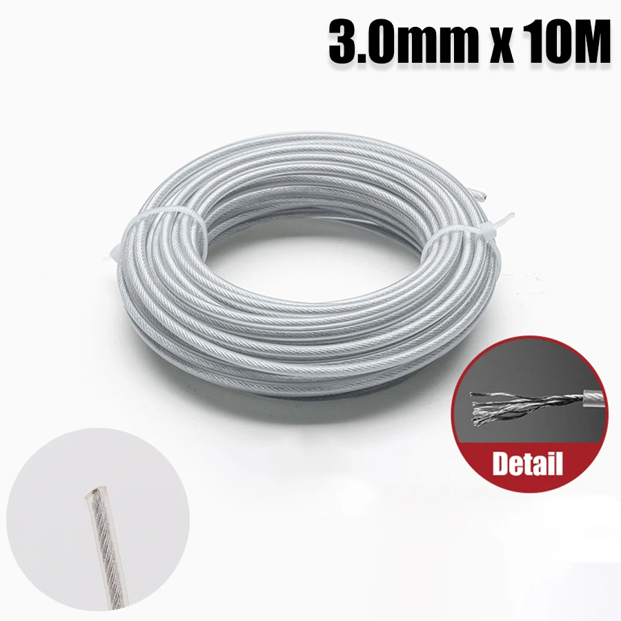 3.0mmx10M Steel Wire Nylon Grass Trimmer Line Brushcutter Trimmer Rope Lawn Mower Cord Long Round Roll Grass Replacement Part