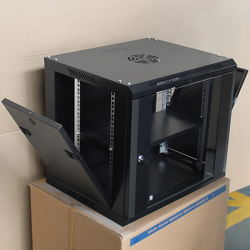 Porta de vidro temperado 9U de seção dupla de fácil instalação para gabinete de aço de rack de servidor de 19 polegadas 6U 9U 12U para centro de dados
