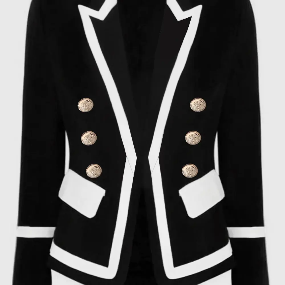 

Women's Double Breasted Button Front Long Sleeve Lapel Blazer Autumn Winter Fashion Patchwork Casual Youthful Style