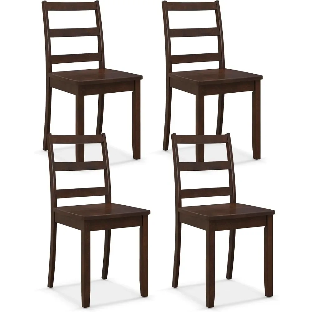 Wood Dining Chairs Set of 4 Walnut- Wooden Armless with Solid Rubber ,Non Slip Foot Pads,Max Load 400 Lbs,High Ladder Black