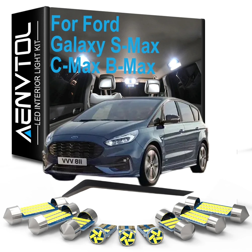 For Ford Galaxy S-Max C-Max B-Max Smax Cmax Bmax Indoor Dome Reading Trunk Sunvisor Lamp, Interior LED Light Car Bulbs Kit