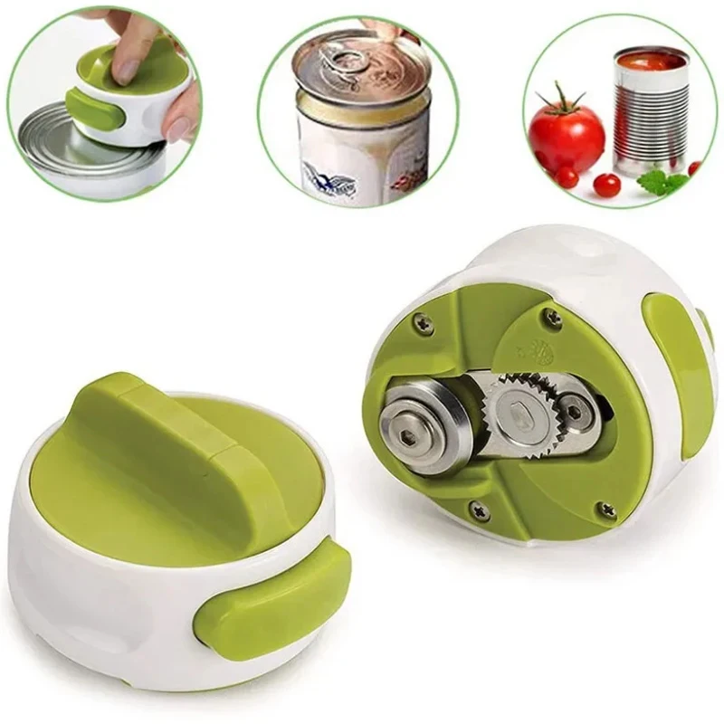 Abrelatas Manual Portátil, Compacto, Mini Utensilio de Cocina, Fácil de Usar, de Acero Inoxidable, con Sistema de Seguridad de Liberación por Giro