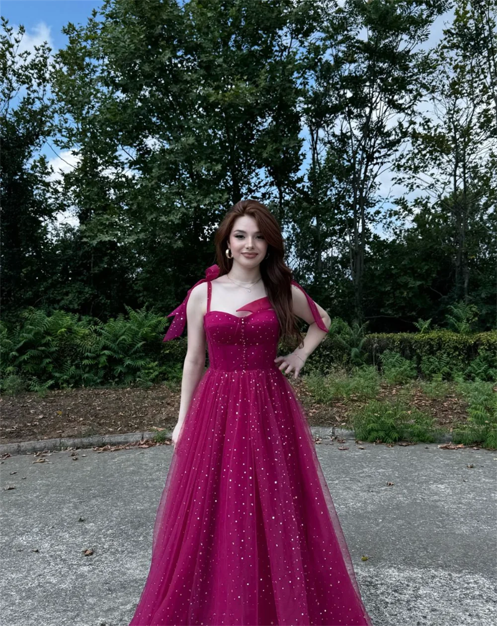 Annie Sweetheart Lila Brautkleid Glitzer Tüll Prinzessin Ballkleider Spaghettiträger A-Linie Maßgeschneiderte Anlasskleider