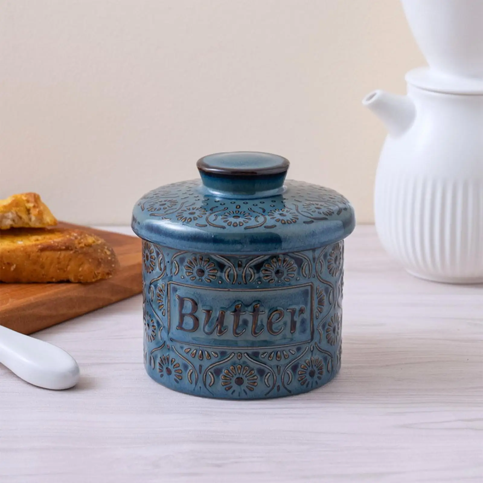 Ceramic Butter Crocks with Water Line for Spreadable Butter with Lid