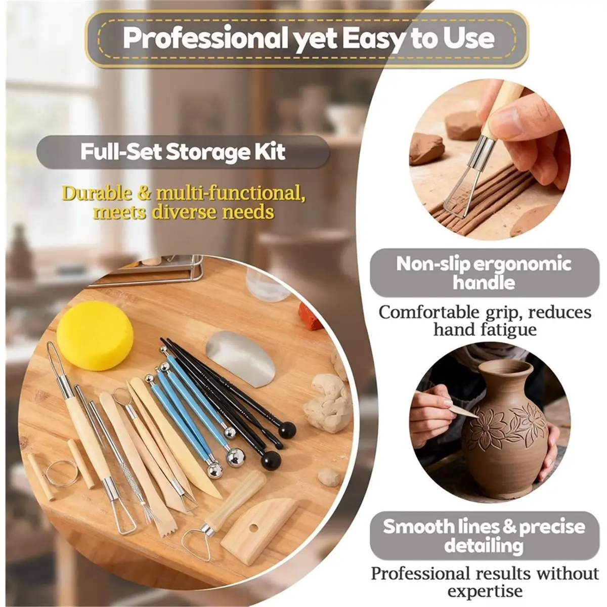 2026 New Basic Clay Pottery Carving Tools: 22Pcs Professional Sculpting Set for Home Use for Adult Beginners and Hobbyists