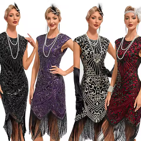 30s Flapper Dresses 1920s Vintage Dress Summer Fringe Beaded Great Gatsby Party Cocktail Prom Tassels Sequin Evening Dress