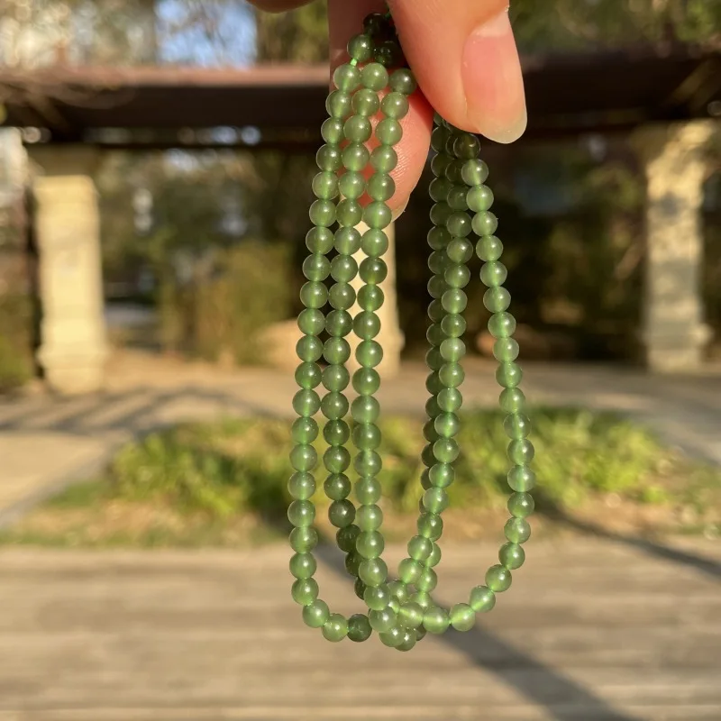 

Natural Hetian Jade High Micro Russian Bi Light Yang Green Style Multi-Circle Bracelet 4M Necklace