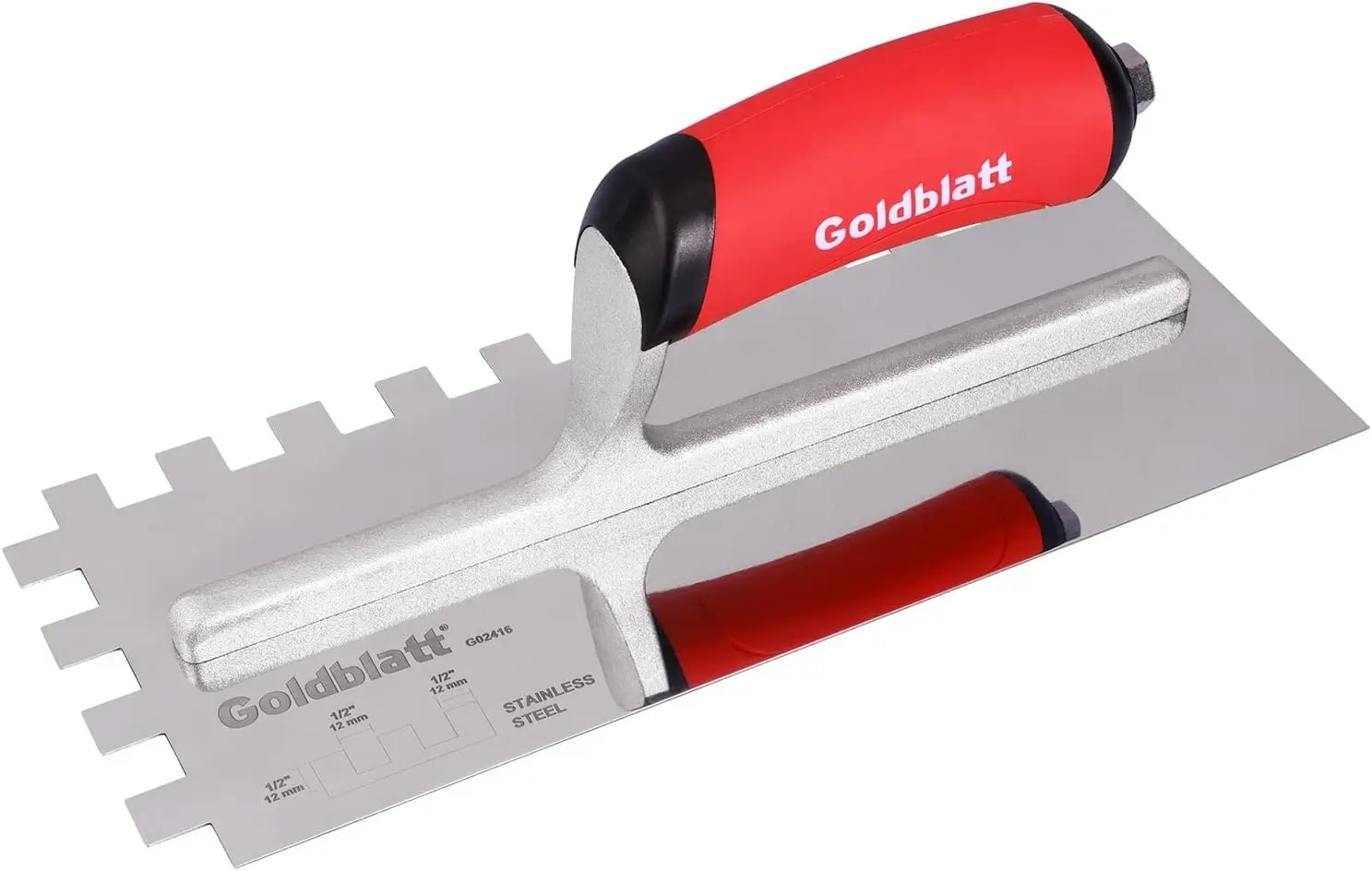 

1/2" Square Notch Trowel for Tile, Mortar, and Concrete Work with Stainless Steel Blade and Soft Grip Handle