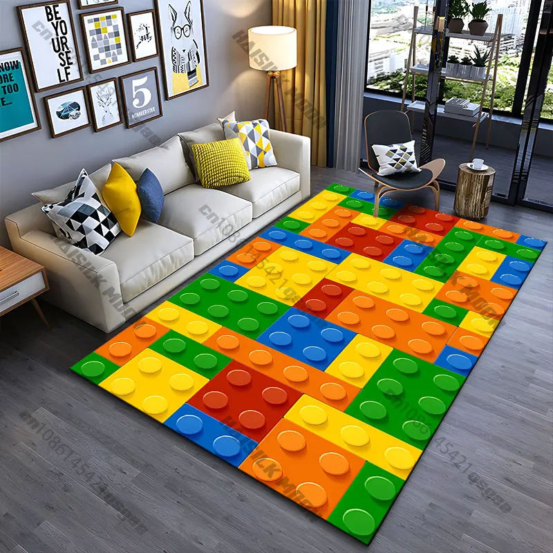 Colorful interlocking toy building blocks carpet Yoga living room room decor children's crawling mat doormat area rug