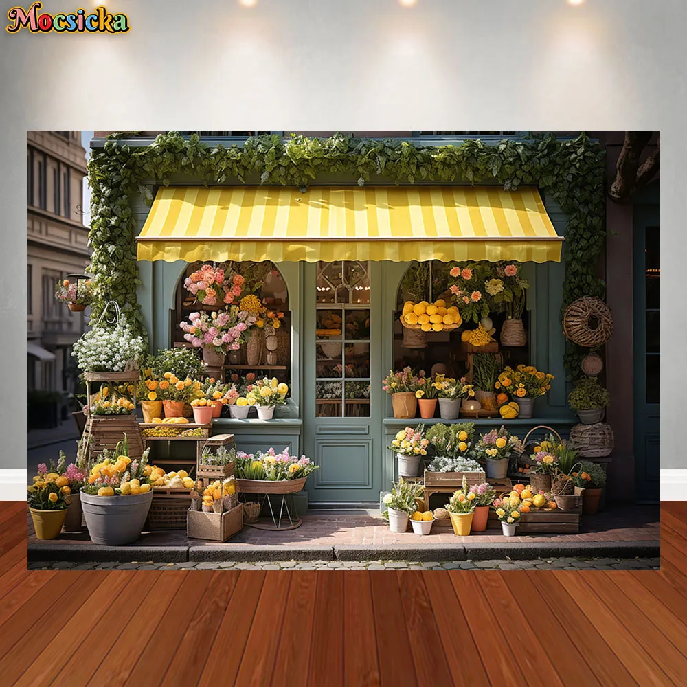 Mocsicka Spring Flower Shop Photography Backdrop Easter Bunny Tulip Garden Colorful Eggs Kids Birthday Portrait Photo Background