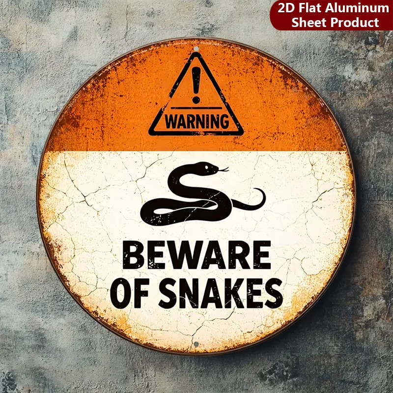 2D flat, 1 pack, snake warning sign, vintage metal sign, metal wall decor, warning design decorative sign, suitable for garage