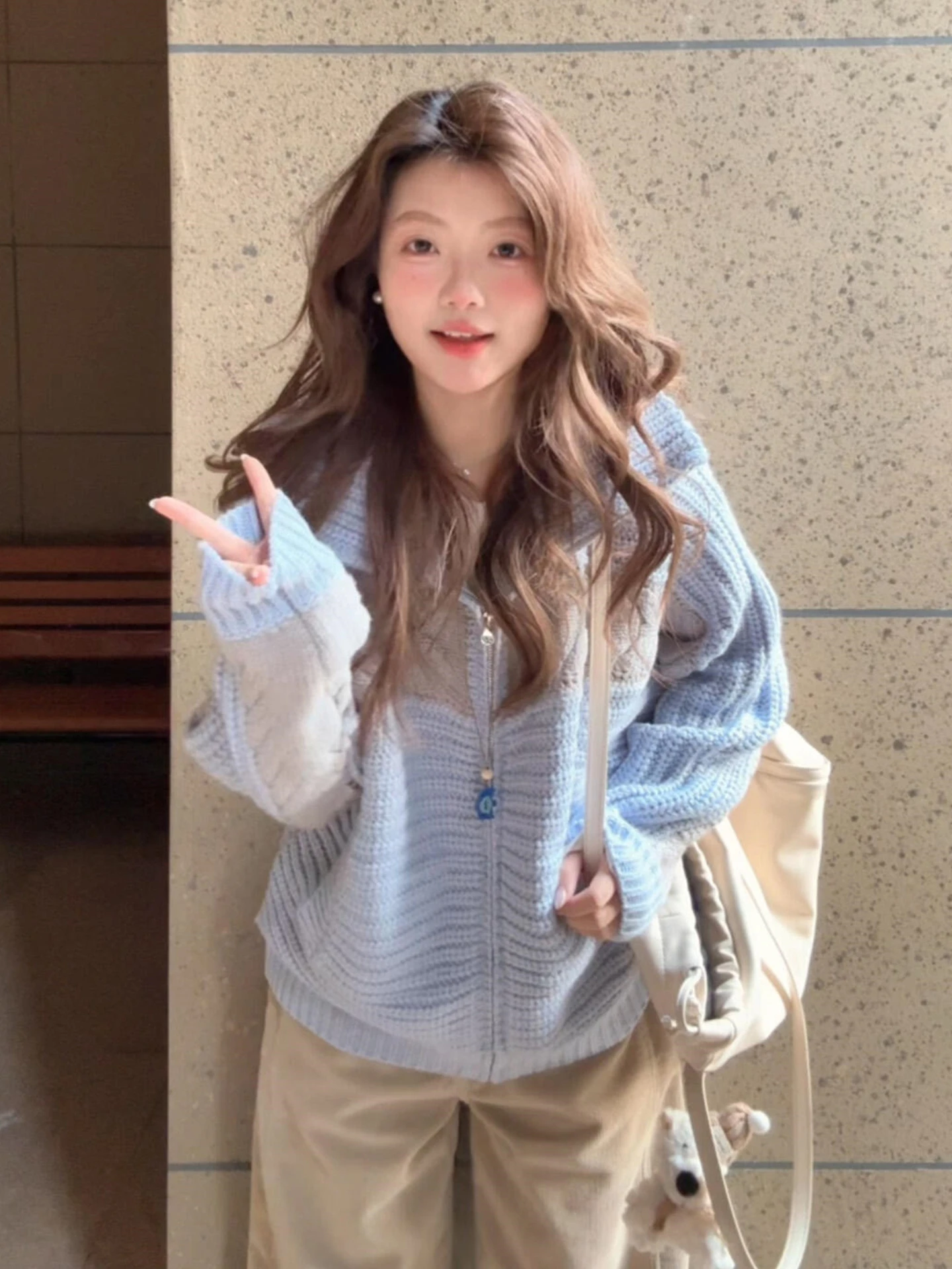 

Korean Sle Lazy Blue Collar Knitted Sweater Coat Women's Autumn Winter New Faion Beautiful Winter Knitted Top for Women