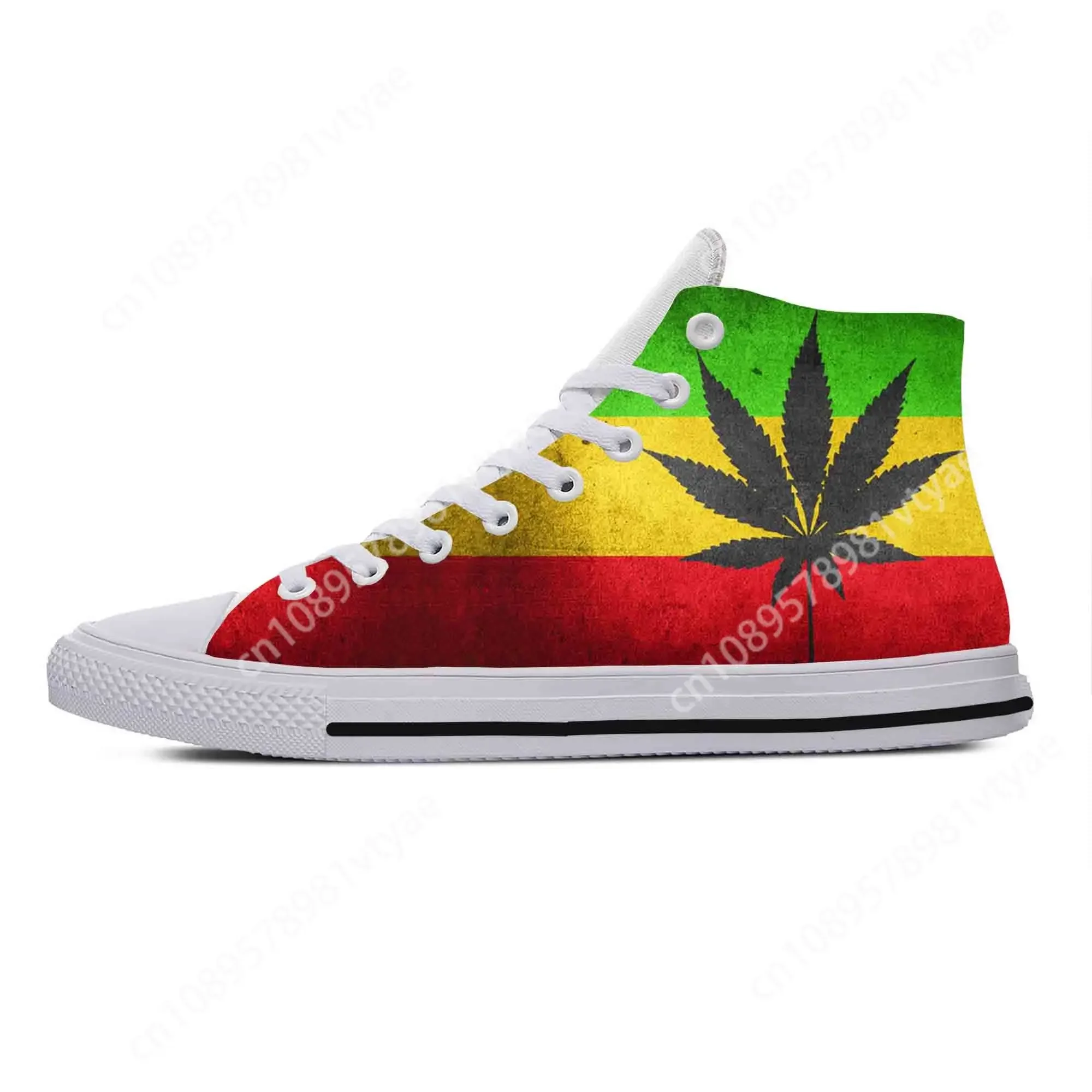 Reggae Rasta Leaf Weed Flag Rastafari Rastafarian Casual Cloth Shoes High Top Comfortable Breathable 3D Print Men Women Sneakers