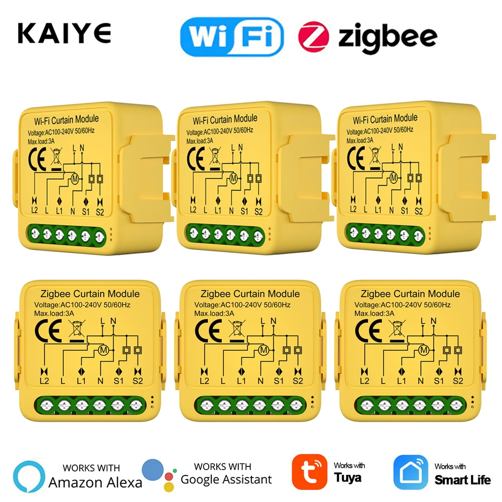 Tuya-Zigbee Inteligente Módulo Interruptor Cortina, controlador interruptor cego, obturador do rolo, motor elétrico, Suporte Alexa, Google Home, Wi-Fi