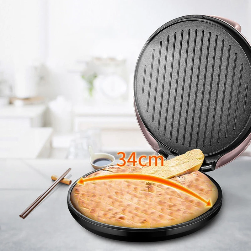 กระทะอบไฟฟ้าเครื่องทำความร้อนสองด้านเครื่องทำแพนเค้กแซนวิชอาหารเช้าเครื่องทำเครปสำหรับใช้ในครัวเรือน