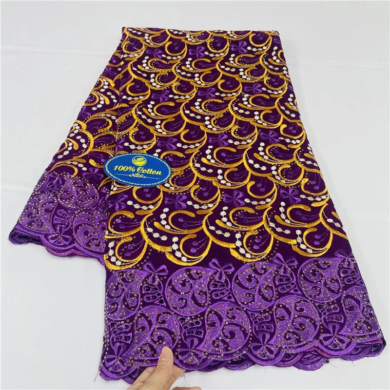 5 Yards African Swiss Voile Lace Fabric Embroidery High Quality With Stones Dry lace 100% Cotton For Wedding 29L882902