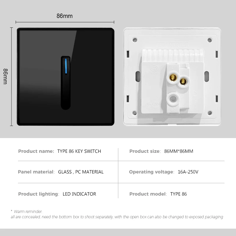 Avoir Wall Light Switch With LED Indicator Black Piano Key Push Button Reset Switch 16A Glass Panel Power Socket TV RJ45 Outlets