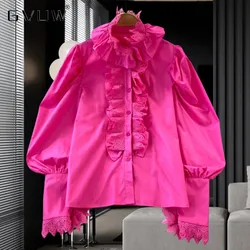 GVUW Lapel Women Shirts Full Sleeve Single Breasted Elegant Solid Color New 2024 Versatile Female Fashion Loose Shirt 17G7971