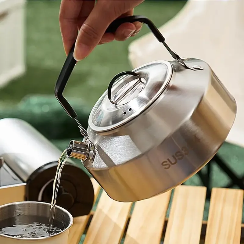 Camping Water Kettle 1L/1.5L Outdoor Coffee Kettle Tableware Picnic Supplies Equipment Utensils Camping Tea Kettle Cookware