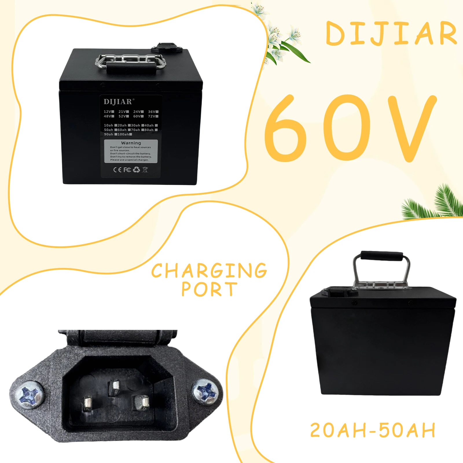 

Air freight DIJIAR 60V20AH-50AH， 18650 lithium battery with built-in BMS40AH suitable for motors below 3000W