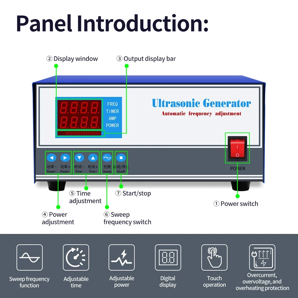 CHY Ultrasonic Generator for Industrial Cleaning Machine and Dishwasher, High Power Generator, 28KHz, 40KHz, 120KHz, 3000W 110V