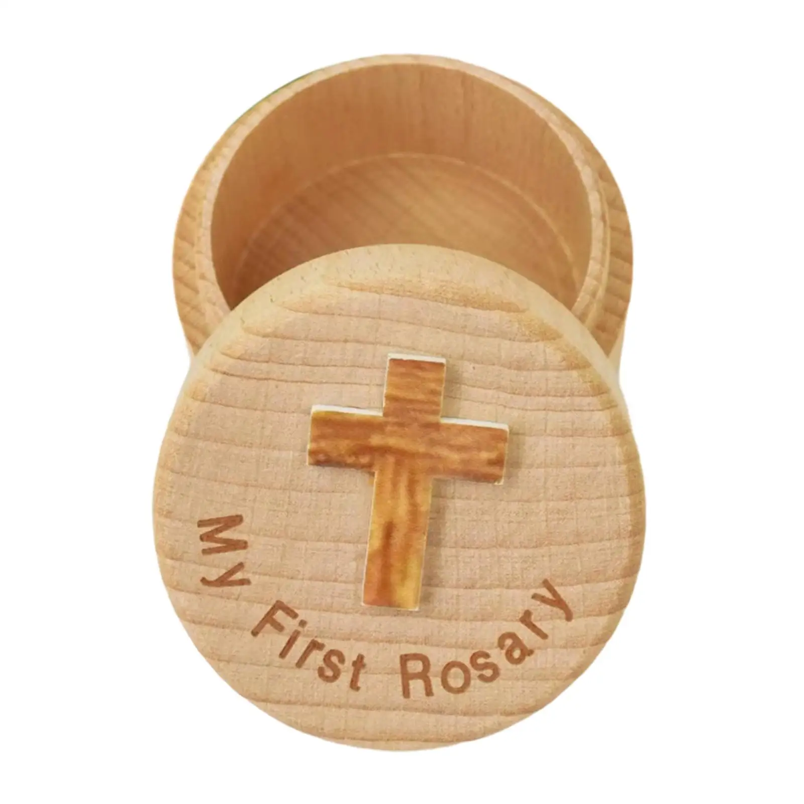 Mi Primera Caja para Rosario, Caja Conmemorativa de Bautizo, Caja de Joyería de Madera, Contenedor para Anillos y Pendientes