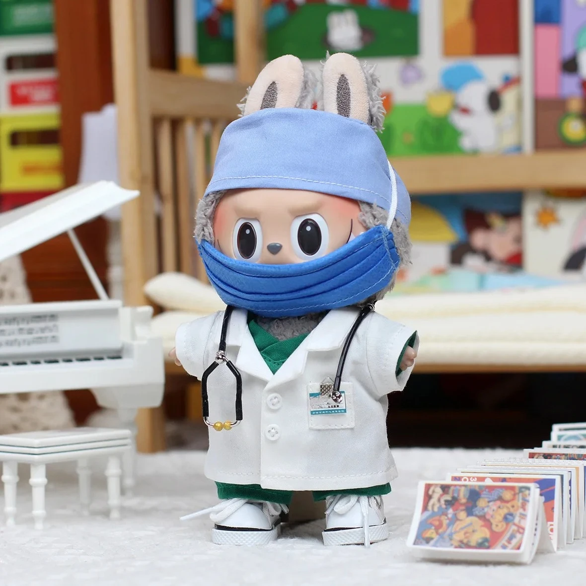 For New Labubu Doctor Uniform Set Pink Nurse Uniform Hat Mask Outfit Mini Plush Doll Clothing Fashion Doll Accessories