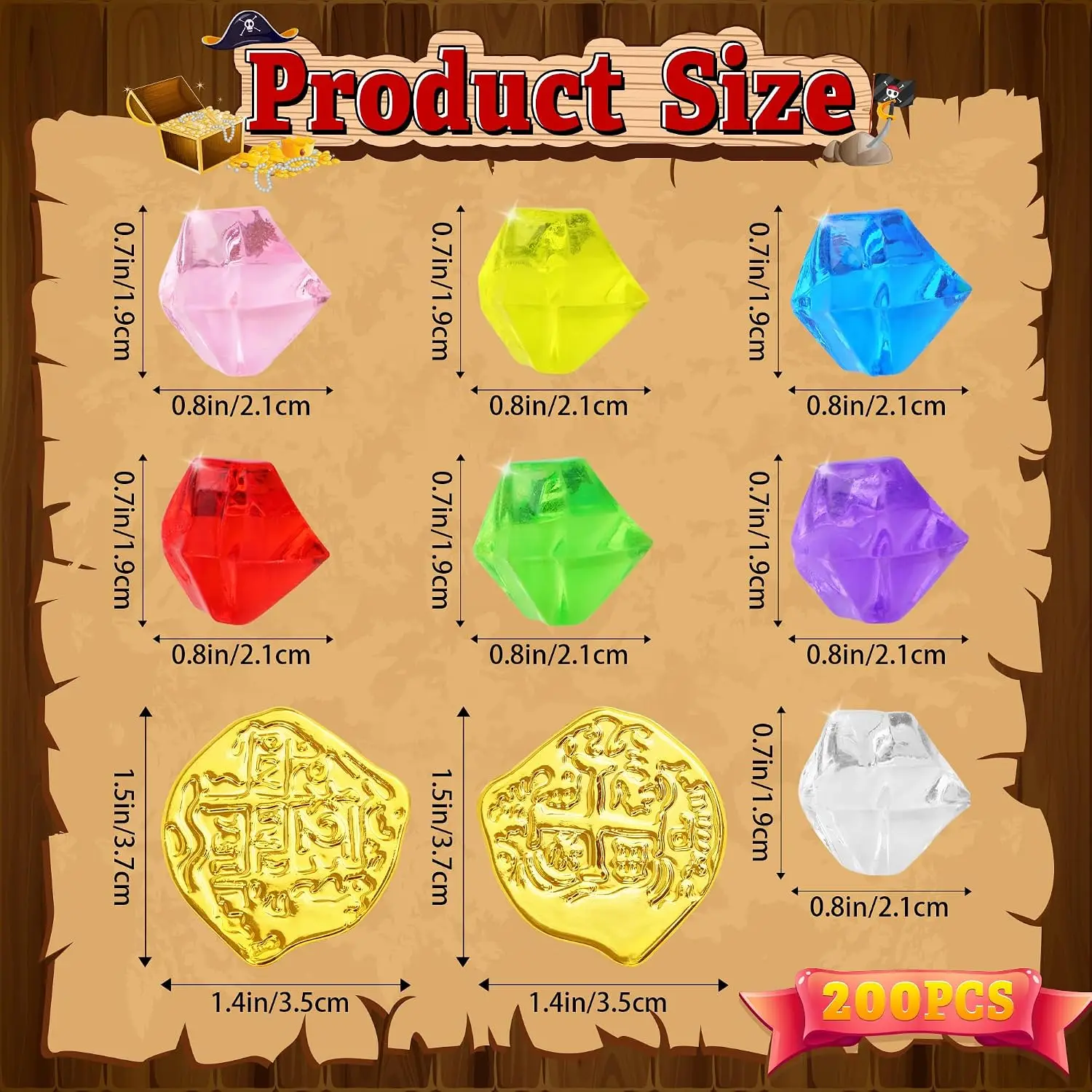 200pcs Island Gem Gold Coin Set for Christmas and New Year Holiday Decorations, Treasure Hunt Props, Festival Party Decorations