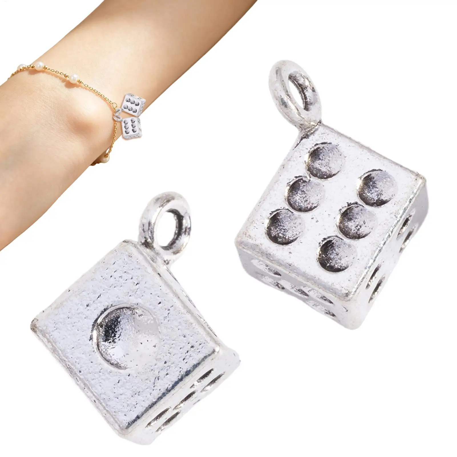 Vintage Dice Charm Zinc Alloy Lightweight Dice Pendant Multipurpose Necklace Decor For Tote Bag Purse Daily Fashion Accessory