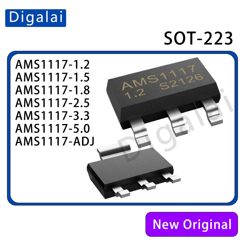 wholesale AMS1117-1.2/1.5/1.8/2.5/3.3/5.0/ADJ 1A LDO Regulator Fixed Adjustable Output SOT-223 Industrial -40~125℃ In Stock