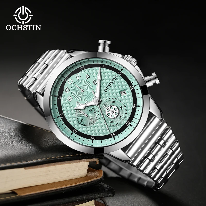 OCHSTIN Stainless Steel Strap Luxury Classic Watch Men's Navigator Series Watches Man Quartz Movement Man Reloj Wristwatch