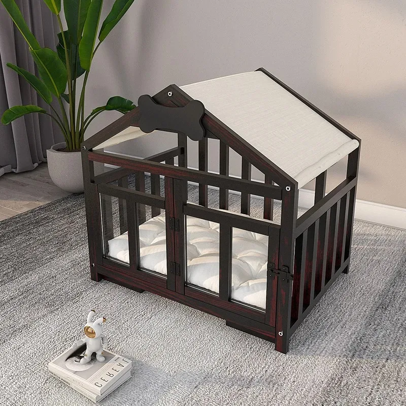 Massief houten binnenhondenhokkooi voor kleine middelgrote honden Vier seizoenen Universeel afneembaar wasbaar huisdierbed voor woonkamer