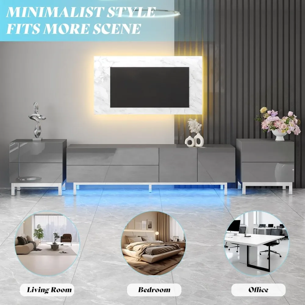 AMERLIFE مجموعة منضدة حديثة وبسيطة مكونة من 2، 24 طاولة جانبية للأريكة مطلية بالكهرباء عالية اللمعان مع درجين للتخزين المغناطيسي، Rec #6