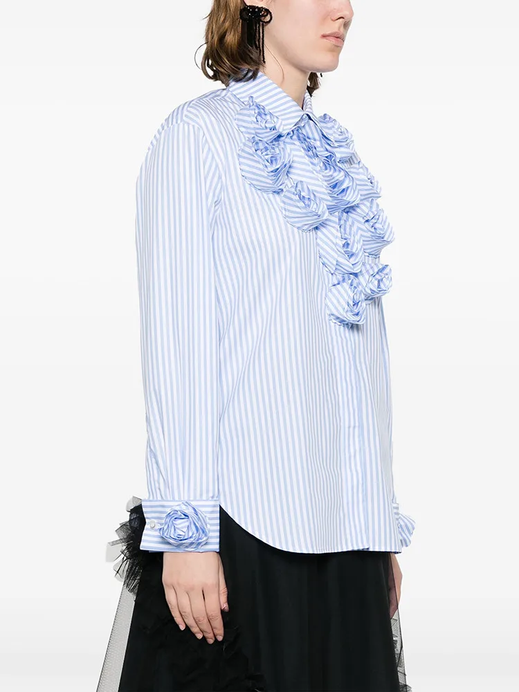 TWOTWINSTYLE Temperament Spliced Appliques Shirt For Women Lapel Long Sleeve Patchwork Button Loose Blouses Female Fashion New