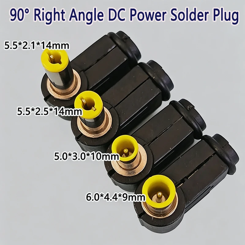90° Right Angle DC Power Solder Plug 5.5x2.1/2.5x14mm Tuning Fork 5.0x3.0/6.0x4.4x9mm Center Pin Male Connector for CCTV LED