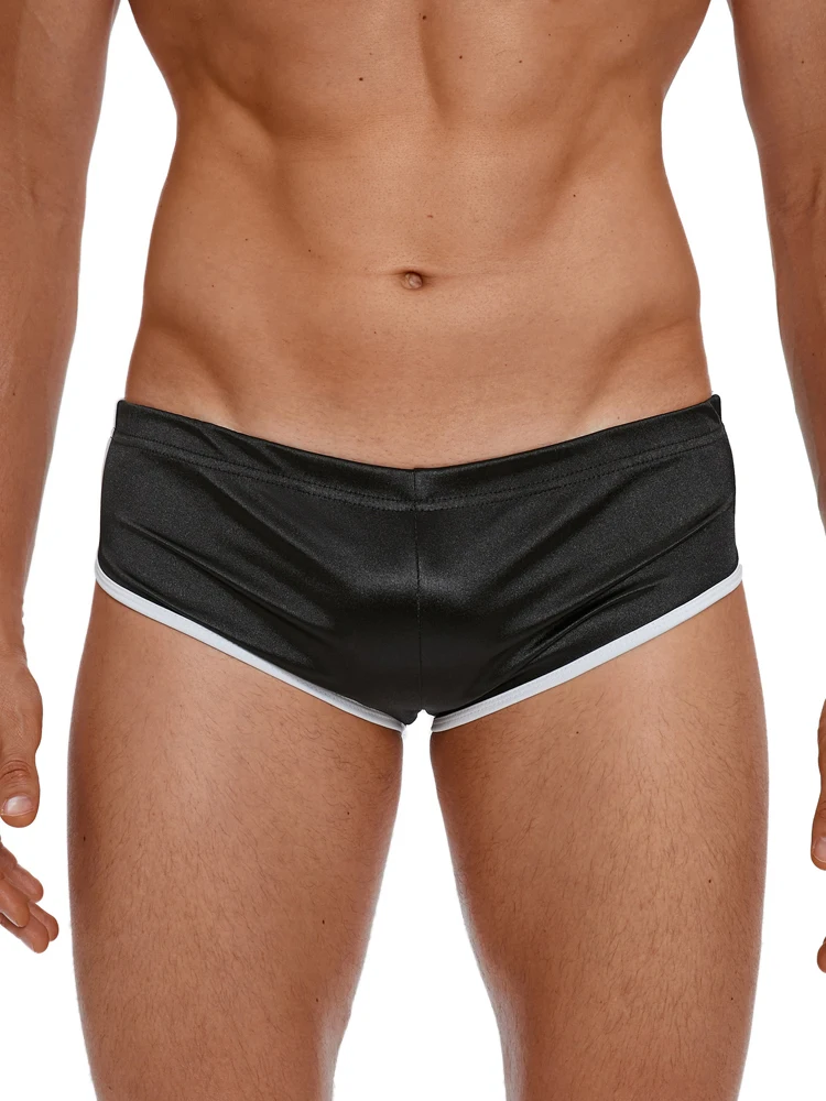 Low Waist Men's Mini Shorts Satin Shiny Sexy Yoga Ultrashort Shorts Man Boxer Tights Patchwork Shorts Candy Colors