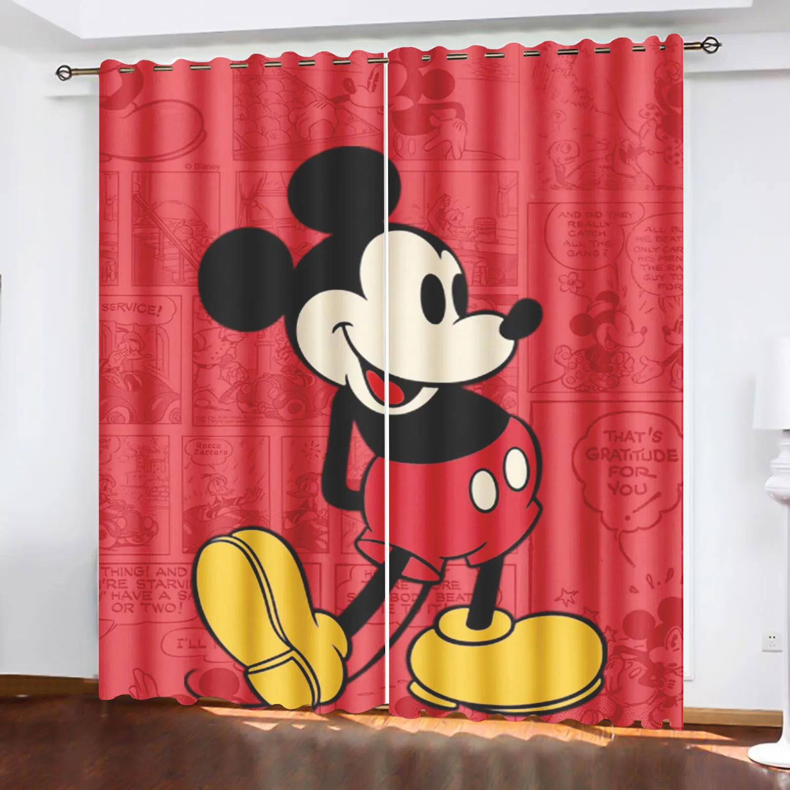 Mickey Printed Curtains For Living Room Living Room Bedroom Blackout Curtains 100% Polyester Dustproof Perforated Cartoon Cute