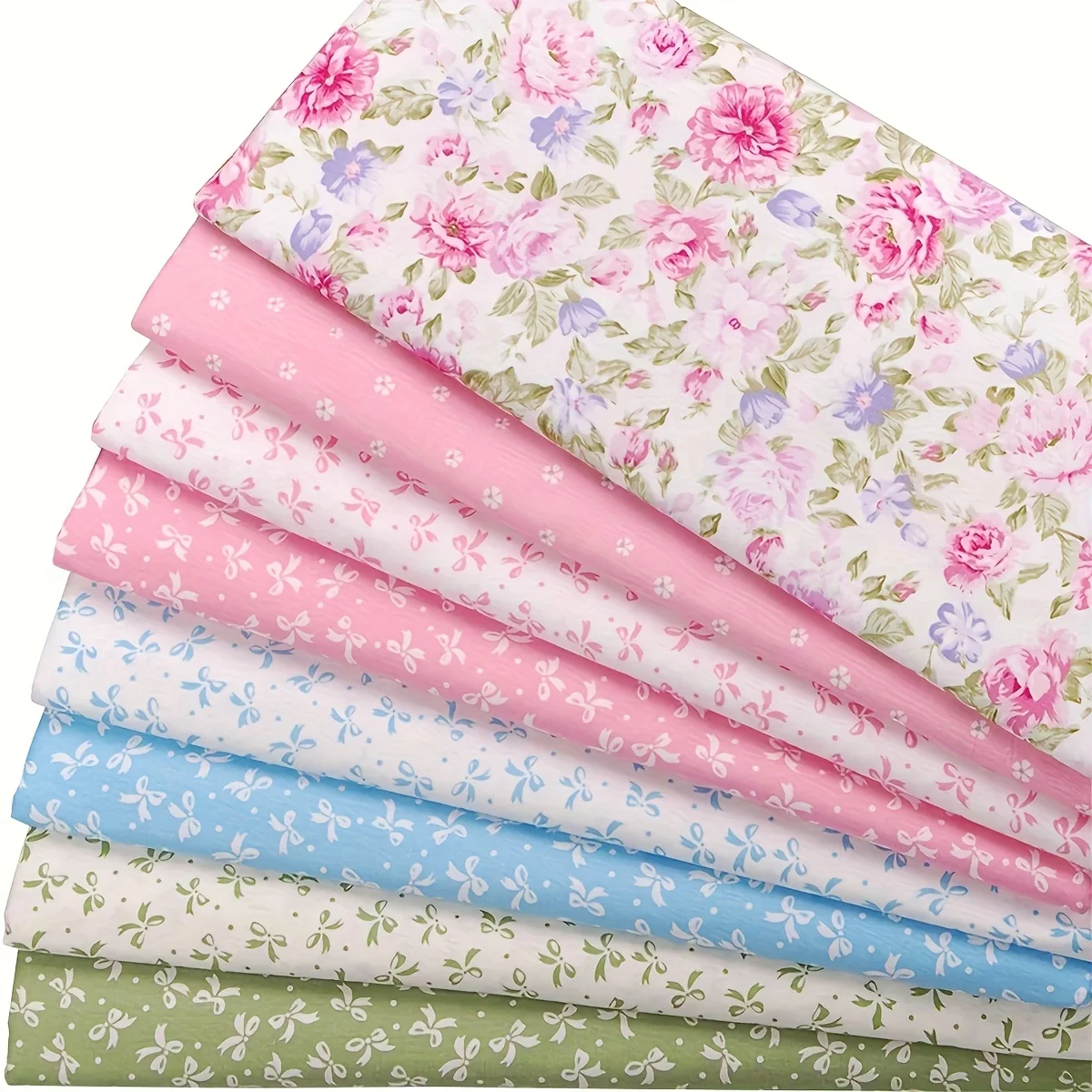 8pcs cute and soft floral pattern fat quarter pure cotton cloth bags, perfect for repairing, sewing, and DIY quilting projects