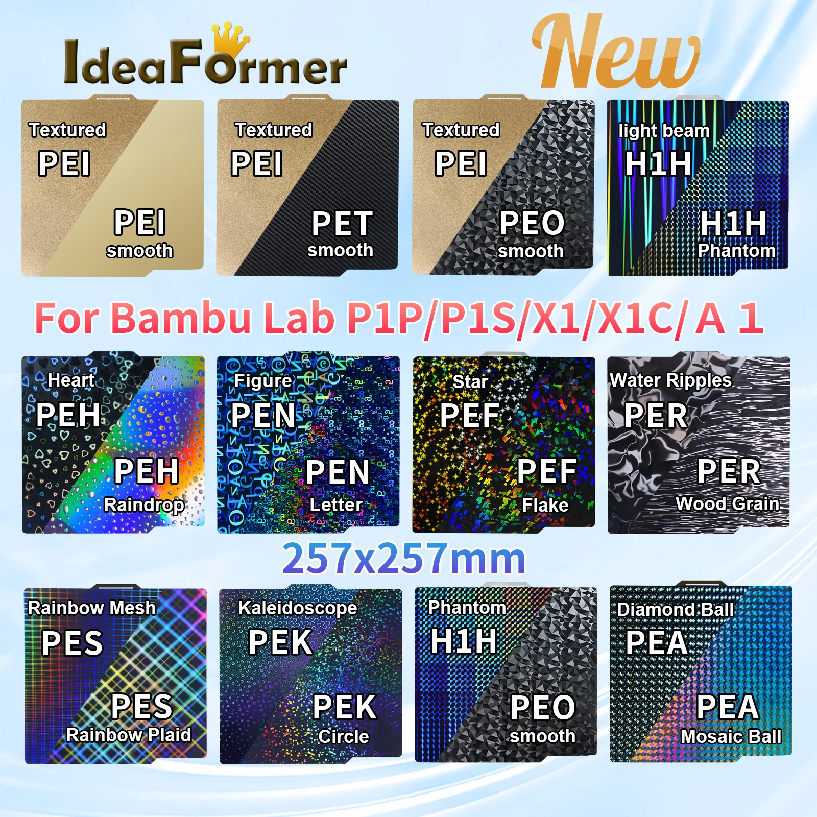 

PEK Plate For Bambulab Build Plate P1s Spring Steel Sheet Pei Sheet 257x257 Build Plate P1s Bamboo Lab Bambulabs X1 Carbon X1 A1