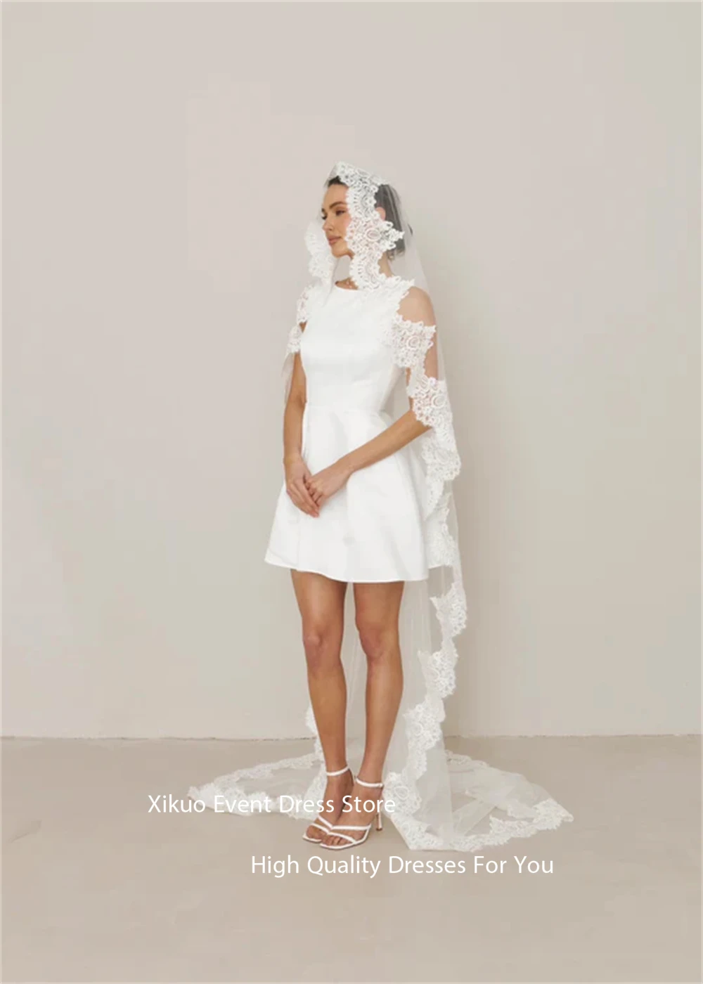 Xikuo senza maniche scollo rotondo abito da sposa backless mini lunghezza abiti da sposa una linea abiti da sposa per ragazza personalizzata