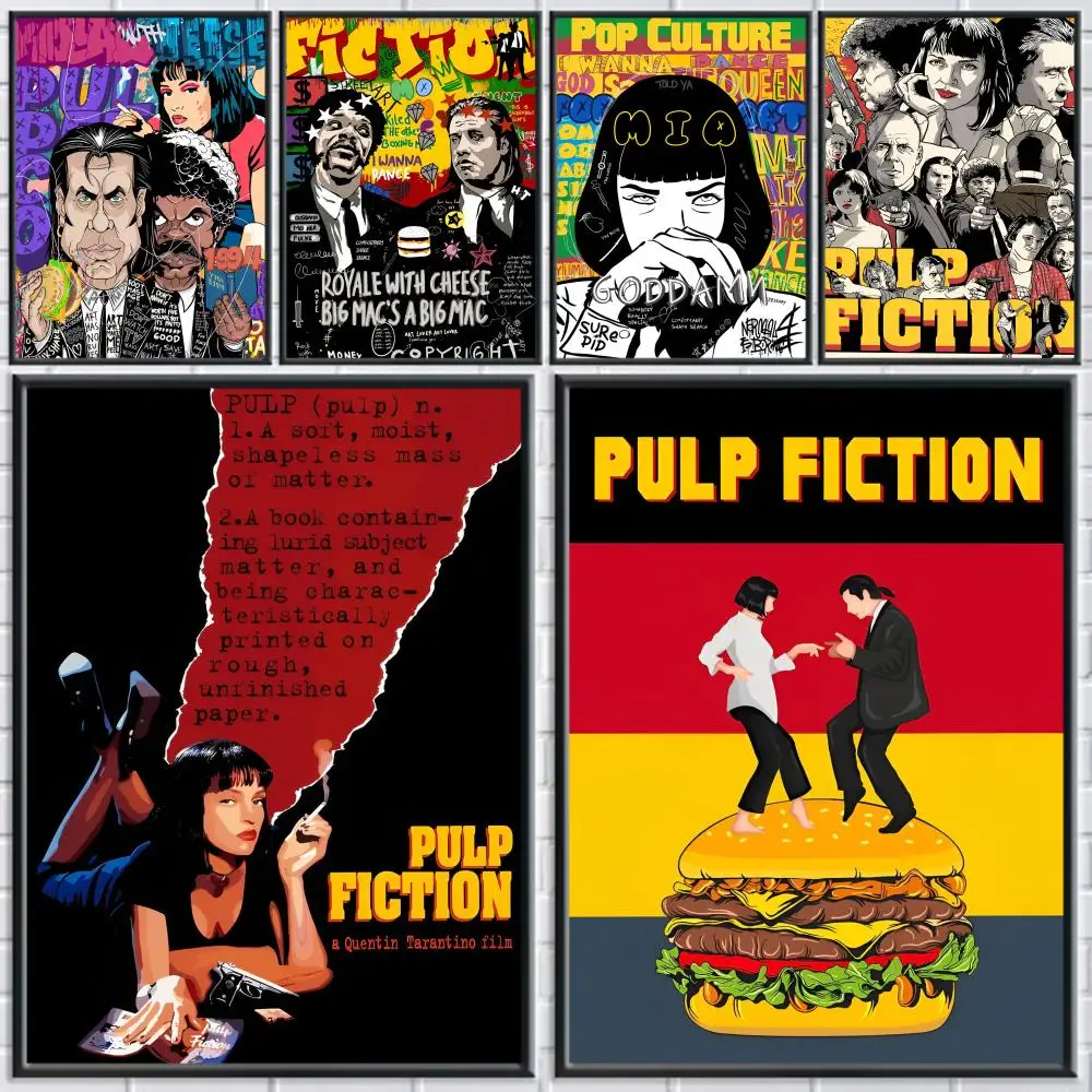P-Pulp Fiction Movie Poster Stickers Mural Painting Self-Adhesive Decor for Bedroom Living Room Home HD Wall Decals Gift