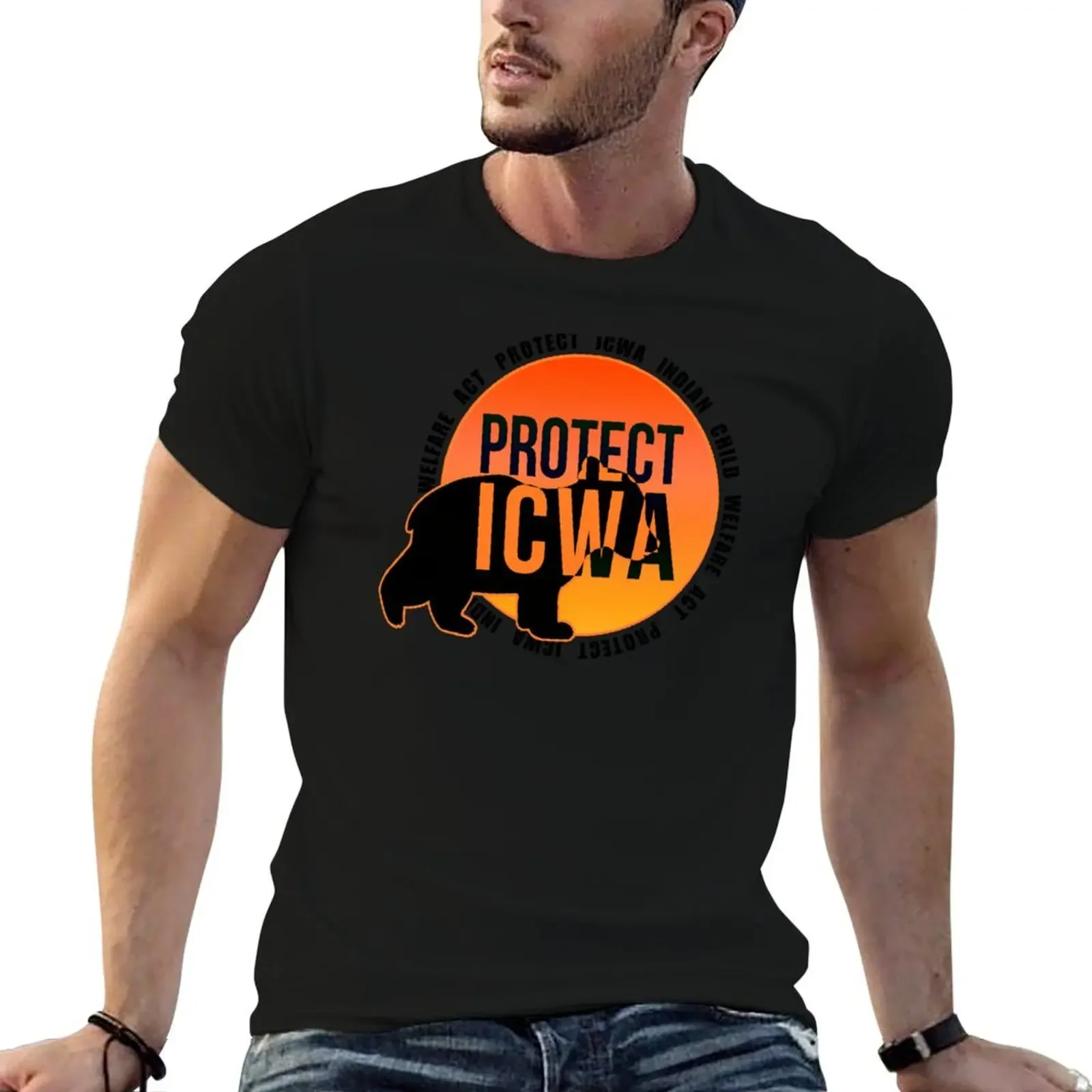 

PROTECT ICWA - Indian Child Welfare Act - Orange Bear Cub Design T-Shirt vintage boys animal print summer tops sweat shirts, men