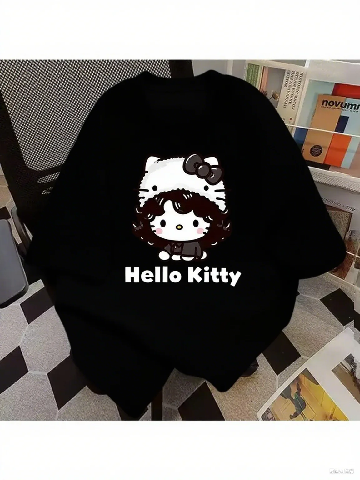 

Hello Kitty Sanrio Cotton Tee Charming Kitty with Curly Hair and Hat Print Soft Pure Cotton for Casual New Arrival Tee S-4XL