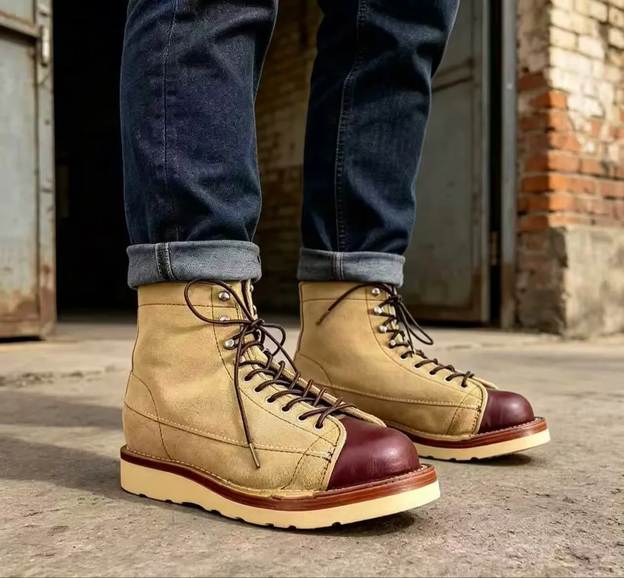 Riding  Streetwear Daily Wear Vintage Retro Hand Sewn Hand Stitched Non Slip Thick Sole Men Leather Boots Motorcycle Boots AU2